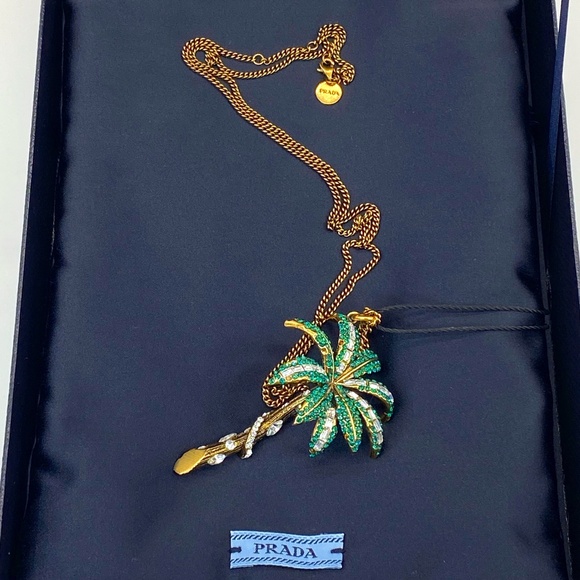 Prada Palm with Crystal in Bronze Necklace - Picture 1 of 13